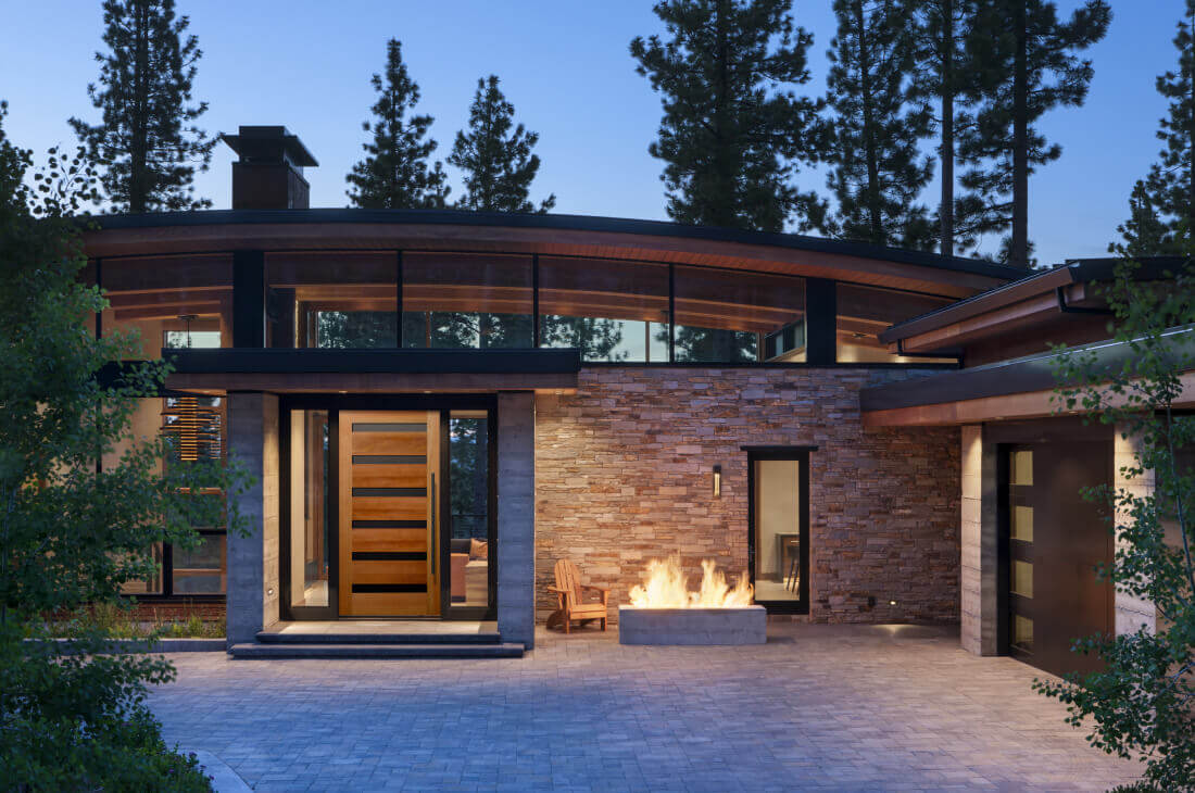 Rogue Valley Pivot, Entry Door Contemporary Cherry, 6 lite Entry Door with Clear Glass