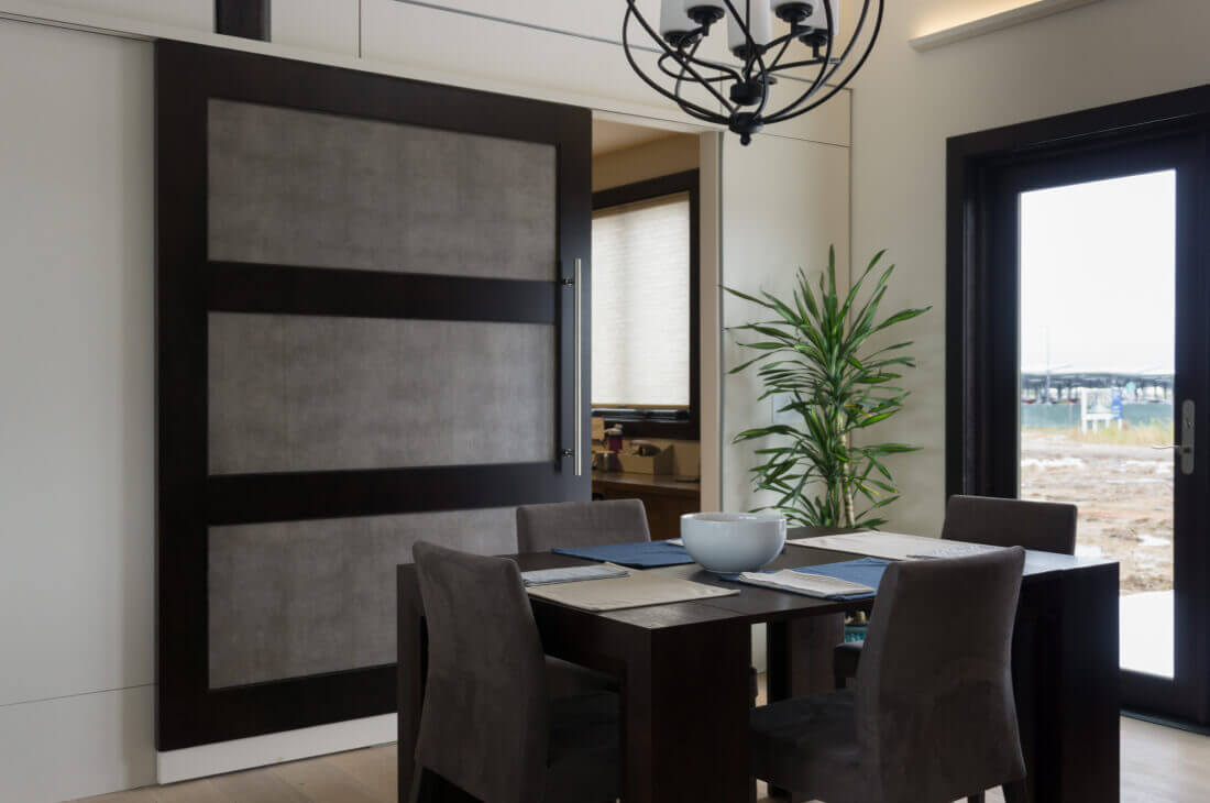 Trustile Contemporary 3 Panel Oversized Barn Door with Leather inserts